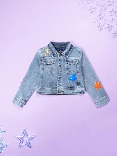 Image of Girls Full Sleeve Solid Crop Denim Jacket