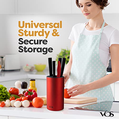 Vos Universal Knife Block - Countertop Knife Holder With Non Slip Base, Kitchen Knife Holder - Holds Up To 14 Knives, Sturdy Knife Organizer - Space Saving Knife Stand, Sleek & Modern Knife Rack - Red #TOP4