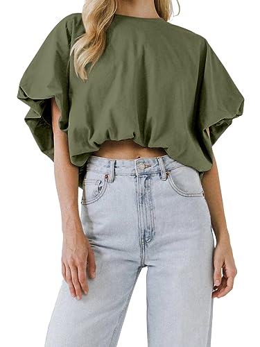 Womens Summer Crewneck Crop Tops Short Sleeve Casual Loose Cropped T Shirts3