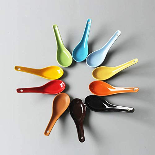 zxb-shop Table Spoons 2 PC Style Ceramic Spoon Wholesale Personality Color Spoon Restaurant Home Drink Soup Dinner Spoon Tableware Soup Spoons (Color : Red, Size : 13X4.3CM)