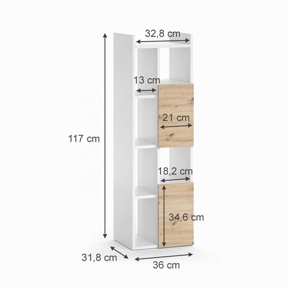 Vicco Mobiletto da bagno Alf, Bianco, 36 x 117 cm con 2 cassetti, per riporre risparmiando spazio sopra la lavatrice