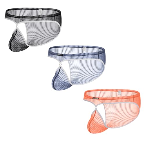 ZONBAILON Mens Bikini Pouch Underwear Sexy Stripe Low Rise Briefs Mesh Panties Breathable Cool S-2XL