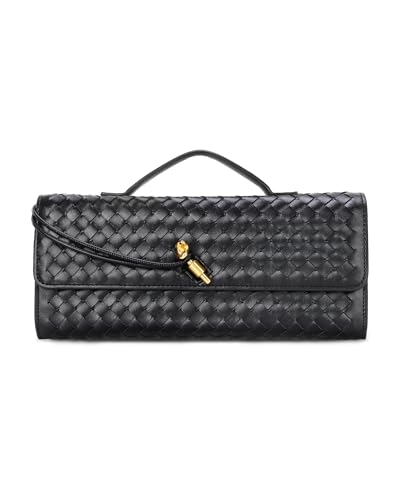 DesKimdo Bolsas de mão modernas de tecido noturno, bolsa feminina de ombro nas axilas, bolsas formais, bolsa transversal, carteira de couro PU, Preto, 12' x 1.58' x 4.9' (30.5 x 4 x 12.5 cm)