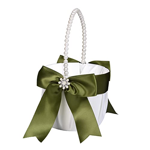 Betaulife Flower Girl Basket For Wedding,Green Pearl Flower Basket For Wedding,Banquet And Decorations. #TOP11