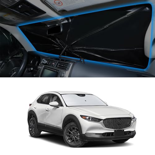 Image of Windshield Sun Shade Umbrella for Mazda CX-30 2019-2026 CX30 | Full covered for windshield, Block UV Rays, Heat Reduction, Easy to install, Durable & Fold Up Small