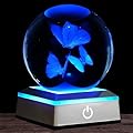 3D Butterfly Crystal Ball Night Light 3.15 inch Butterfly Figurines Glass Ball Table Lamp with Color Changing Touch Base Butterfly Gifts Decor for Friends Kids Women Christmas Birthday