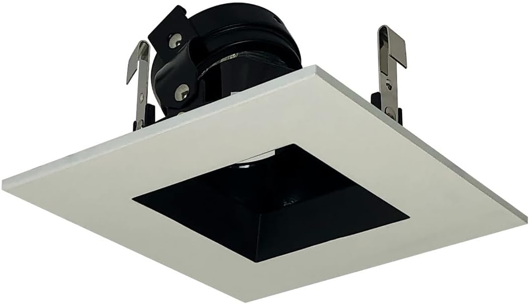Nora Lighting NL-4857BBW 4" Square Trim Regressed Adj. Black Reflector, Black Regressed, White Trim