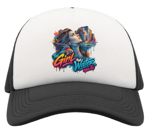 Colorful Portrait of Girl in Water Half Mesh Trucker Cap Baseball Hat Snapback Black