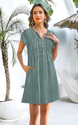 Image of Disamer Womens Casual Dresses Short Sleeve Summer Dresses 2026 Boho Floral Beach Sundresses Spring A-Line Dress with Pockets