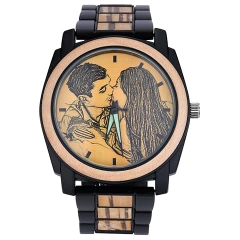 Seecoco Personalized Wooden Watch with Photo Customized Wood Watch for Men Engraved Photo Watch Birthday Anniversary Personalized Gift for Dad Husband Boyfriend Cover
