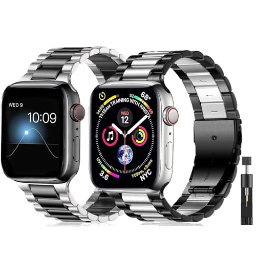 baklon 2 Pezzi Cinturino in Acciaio Inossidabile Compatibile con Apple Watch 42mm(Series 1 2 3) 44mm 45mm 49mm 46mm e Series SE3 2 1/ Ultra3 2 1/11 10 9 8 7 6 5 4 3 2 1, Nero e Argento