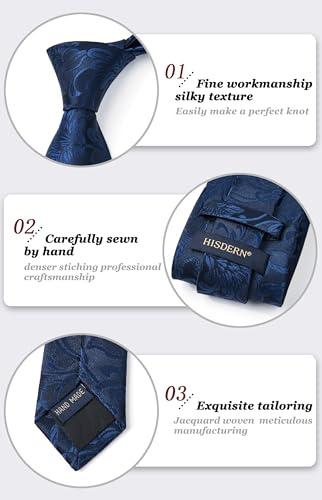 Image of HISDERN Ties for Men Paisley Floral Mens Ties and Pocket Square Cufflinks Set Classic Business Necktie Handkerchief