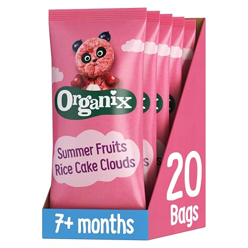 Organix Summer Fruits Rice Cake Clouds, Berry Flavoured Baby Snack, Multipack, 4 x 18 g Bags Per Box (4 Boxes Total)