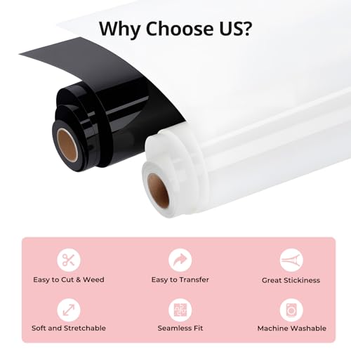 Image of HTVRONT White and Black 12 inch x 5ft HTV Vinyl Rolls - Easy Cut & Weed Heat Transfer Vinyl for Shirts, Iron on Vinyl for All Cutter Machines