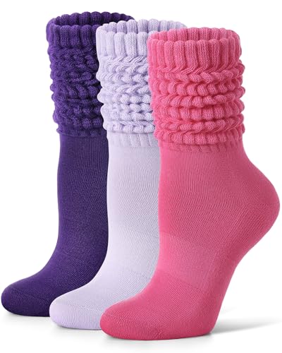 Image of FITRELL Slouch Socks for Women, 3 Pairs Soft Cotton Knee High Scrunch Tube Boot Socks