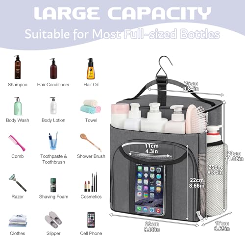 Attmu Large Capacity Portable Shower Caddy Dorm for College Essentials, Separate Compartment Hanging Toiletry Bag for College Student Camping Gym Travel Essentials (Gray) - Thumbnail 2