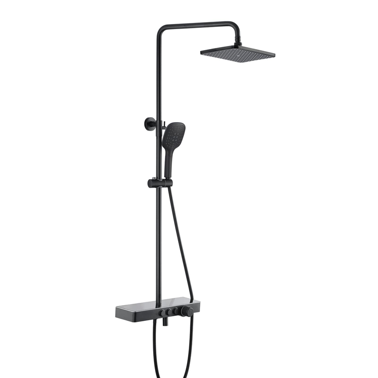 QUSYZD Wall Mounted Bathtub Faucet Set Black, Rainfall Shower Head with Hand Shower and Tub Spout, Bath Mixer Shower Faucet, Exposed Shower System,