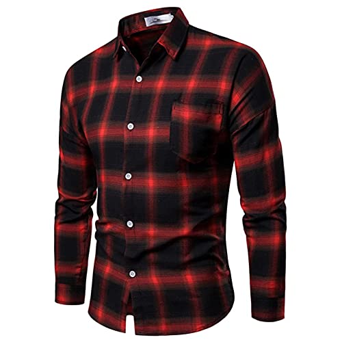 Men's Fashion Dress Shirt, Button Down Regular Fit Long Sleeve Plaid Flannel Casual Shirts Patchwork (M, Red, m) Men's Fashion Dress Shirt, Button Down Regular Fit Long Sleeve Plaid Flannel Casual Shirts Patchwork (M, Red, m)