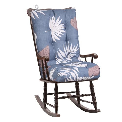 Image of Zorpupoa Rocking Chair Cushions Set, Thicken Rocking Chair Pads with Ties, Soft Seat Pads Cushion Tufted Back and Seat Cushion Chair Pads for Home, Kitchen, Office (Blue Grey Leaf)