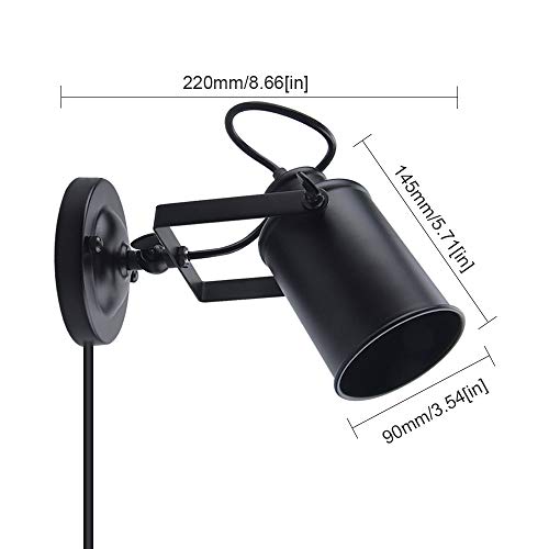 Bonlux Industrial Plug In Wall Sconces With On/Off Switch, Black Metal Shade Adjustable Wall Lamp Fixture E26 Base Socket Vintage Edison Wall Mounted Light Fixture For Galleries Aisle Kitchen Room #TOP6