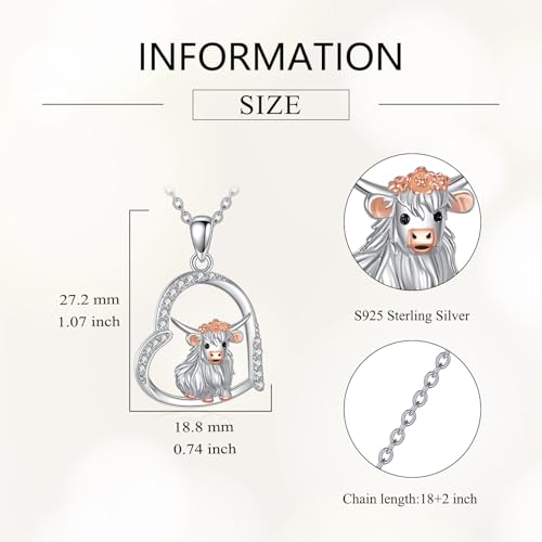 Image of Heart Necklace 925 Sterling Silver Animal Pendant Cute Heart Jewelry Gifts for Women Animal Lover