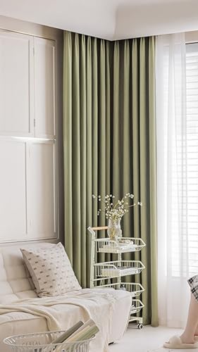 Homxi Cortinas Salon 2 Piezas Blackout,2 x 102W x 214H CM,Cortina Ventana Cocina Blackout Verde Color Sólido Cortina Salón con Ganchos