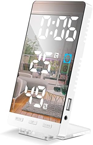 Yimmsoka Digital Alarm Clock,Led Clock Digital with Temperature Humidity,Desk Clocks for Office,Aesthetic Alarm Clock,Light Up Wall Clock,Bedside Clock with USB Charger 6.7 Inch(White)