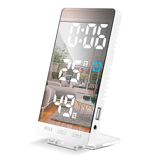 Yimmsoka Digital Alarm Clock,Led Clock Digital With Temperature Humidity,Desk Clocks For Office,Aesthetic Alarm Clock,Light Up Wall Clock,Bedside Clock With Usb Charger 6.7 Inch(White) #TOP23