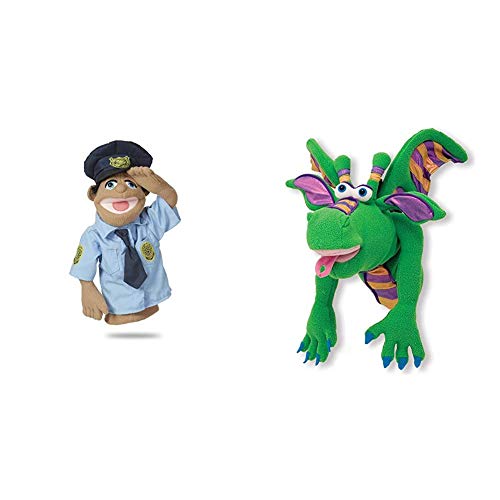 Melissa & Doug Police Officer Puppet with Detachable Wooden Rod for Animated Gestures & Smoulder The Dragon Puppet