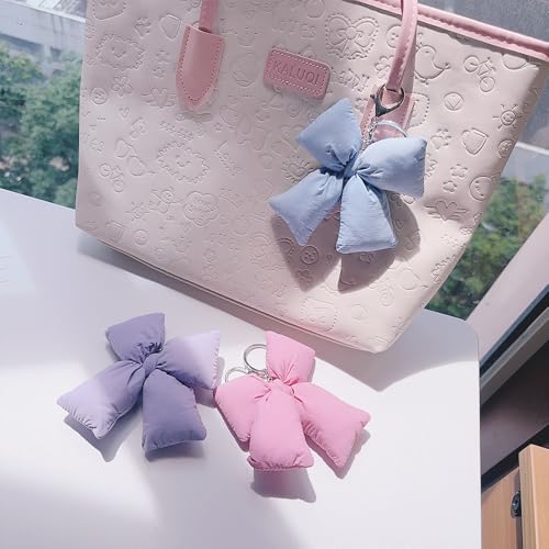 Image of Pink Bow Keychain Bag Charms Y2K Bowknot Plaid Keychains Coquette Aesthetic Purse Handbag Backpacks Charms (Purple 1)
