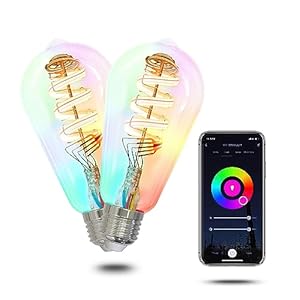 MOES Smart ST64 Edison LED Light Bulbs, Color Changing WiFi ST21 Smart Bulbs, 2700K-6500K CW& RGB Dimmable, Smart Life Remote Control, Work with Alexa/Google Home, 470lm 5W (40W Equivalent) 2 Pack