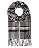 FRAAS Herren-Schal kariert aus reinem Cashmink® - 30 x 180 cm - Perfekt für Herbst & Winter - Feiner als Cashmere - Plaid Fransenschal - Made in Germany Grau