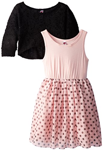 Beautees Big Girls' Polka Dot Dress with Popover Sweater