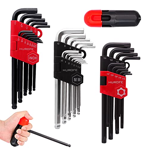 Hurofe Hex Key Allen Wrench Set With Ball End，35-Piece Inch（3/64”-3/8”），Metric（1.27Mm-10Mm），Torx（T10-T50），Long Arm With T-Handle，Chrome Vanadium Steel #TOP24