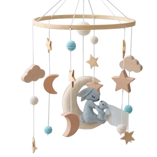 Mobile Baby Mond Hase Baby Bettglocke mit Sterne Wolken Windspiele Baby Mobile Niedlich Babyzimmer Deko Neugeborene Geschenk für Jungen Mädchen