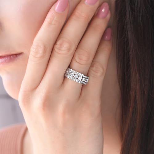DoubleAccent Sterling Silver Ring Wedding Band Round CZ Stone Seven Stone Classic Anniversary Ring 7MM (Size 5 to 10)4