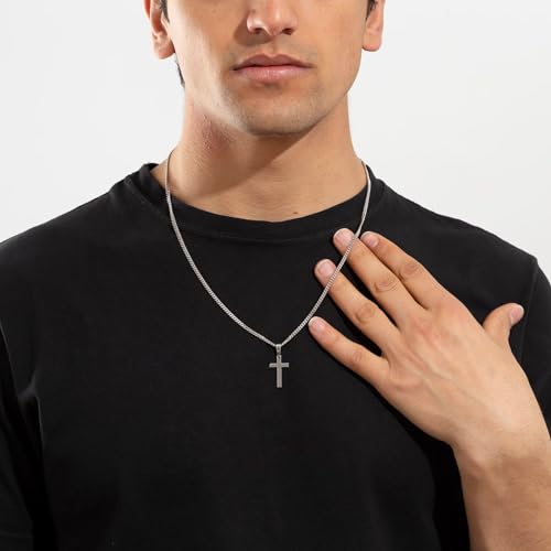 EPIRORA Cross Necklaces Gifts for Men, Silver Cuban Link Chain Necklace Gifts for Dad Son Grandson Uncle Nephew Boyfriend4