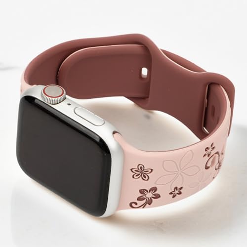 Floral Engraved Silicone Watch Band Soft Adjustable Strap with Floral Design Waterproof Replacement Strap Sports Fitness (Double Sided Color, 44)