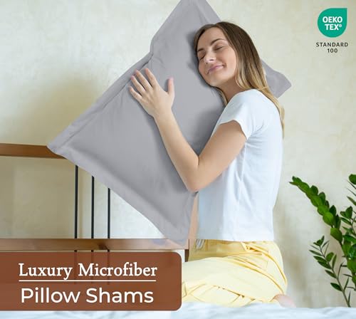 Image of Royale Linens Pillow Shams 2 Pack Queen Size 20x30 Inch - Brushed 1800 Microfiber - Bed Pillow Shams, Wrinkle Resistant Super Soft and Cozy - Back Overlap Closure - Oxford Pillowcase (Queen, Silver)