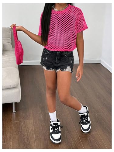 WDIRARA Girl's Sheer Fishnet T Shirt Hollow Out Tee Crewneck Short Sleeve Tops4