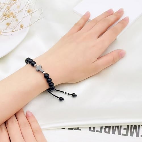 Image of Cross Bracelet Graduation Birthday Gifts for Women Girls, Religious Christian Catholic Bracelet Gift for Goddaughter Daughter Girlfriend, Beaded Charm Bracelet for Mom Grandma Faith Gift