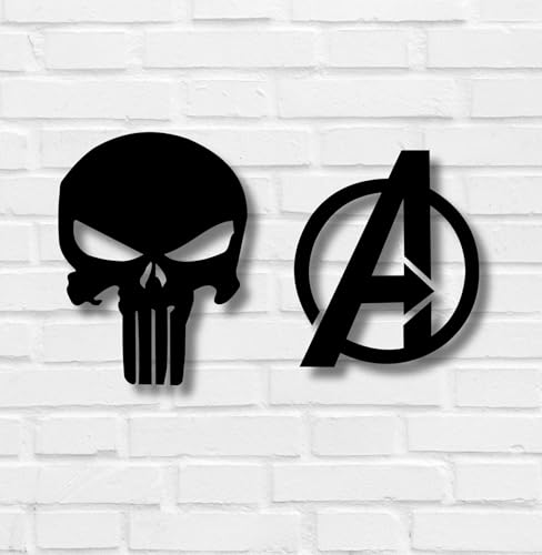 Image of TWIGGY Superhero 6mm MDF Wooden Wall Decor Set for Home, Office, or Gaming Room, Gift, Anime (pack of 2 | The Avengers,Punisher)