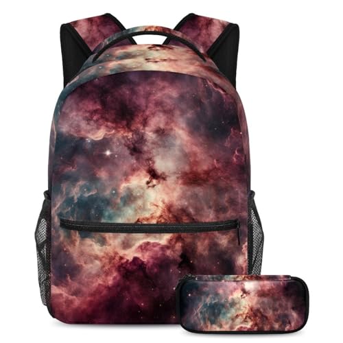 Sac à dos avec trousse pour voyage et école primaire motif galaxie