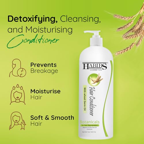 Image of Habibs Professinal hair conditioner Nourishing for Smooth & Straight Frizz-Free hair, With Wheat germ oil Vitamin E & tea tree oil Enriched (1LTR)