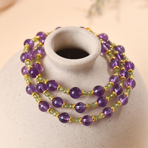 UNYQBFKM Natural Amethyst Peridot Clavicle Necklace Healing Crystal Necklace Adjustable Gemstone Necklaces for Her Christmas Birthday by UNYQBFKM - Used condition - Image 5