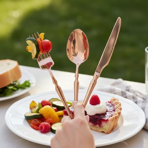 Image of 10 Pcs Rosegold Cutlery Set for Dining Table the Perfect Lightweight Silim Handle Tableware Including Dinner Spoon, Dinner Fork, Dinner Knife, Dessert Spoon & Dessert Fork