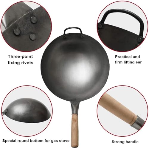 Wok de hierro fundido con mango de madera 36 cm miniatura 3