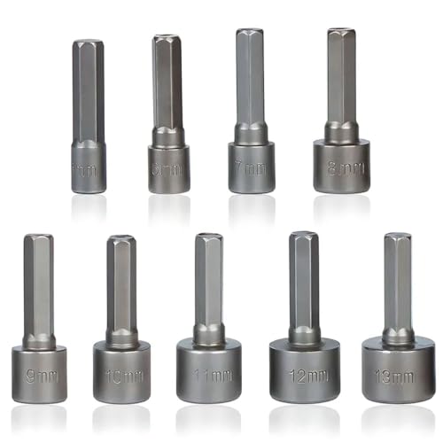 Kit Jogo Pontas Bits Soquete Canhão Sextevado 5 a 13mm Parafusadeira 9 Peças