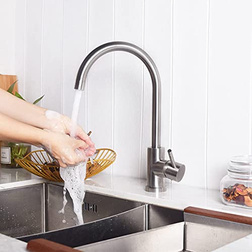 Trywell Brushed Bar Prep Kitchen Sink Faucet With Single Handle, Modern One Hole Outdoor Hot Cold Mixer Tap, T304 Solid Stainless Steel #TOP6