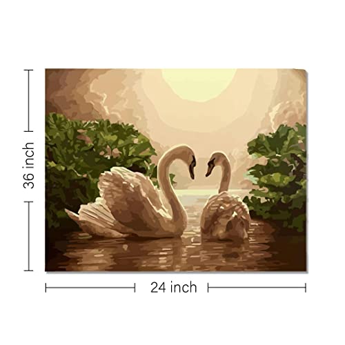 Image of RANGOLI 100% Cotton Stretched Canvas Painting 400 GSM, Framed Two Swans Canvas Abstract Wall Art for Living Room, 3D Paintings for Wall Decor (24 x 36 Inch With Frame)